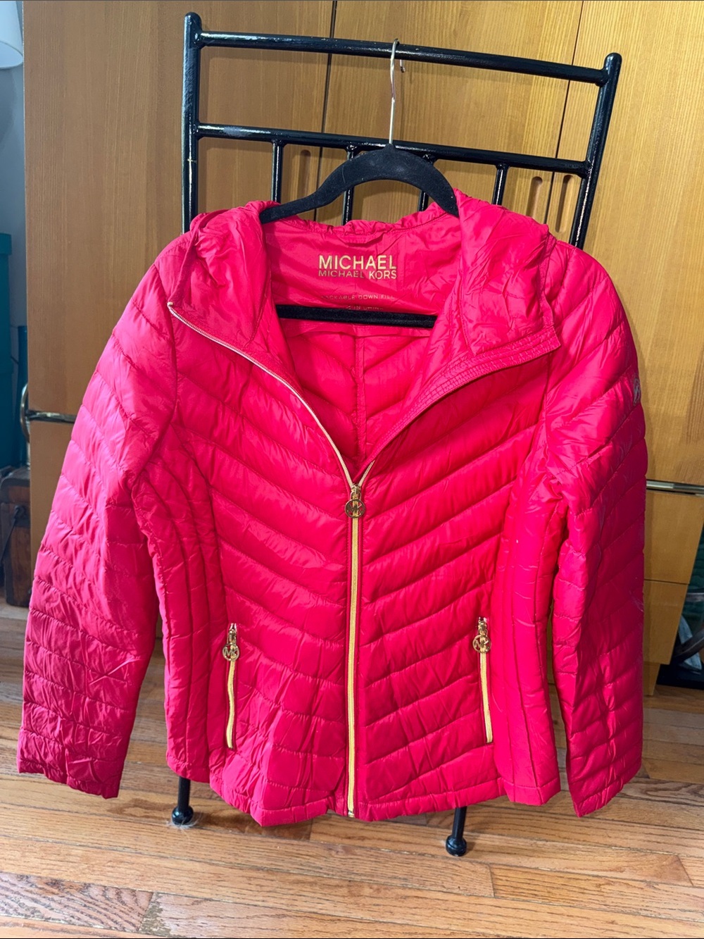 Michael Kors Red Quilted Hooded Puffer Jacket NWOT